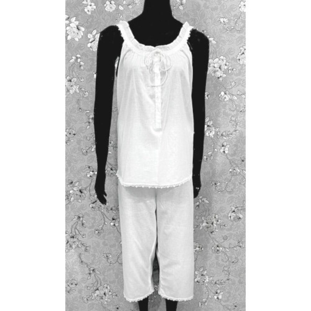 Victorian Cotton Pajama Set Lace Cami Capri Pants SoieRose SR1172 Sleepwear